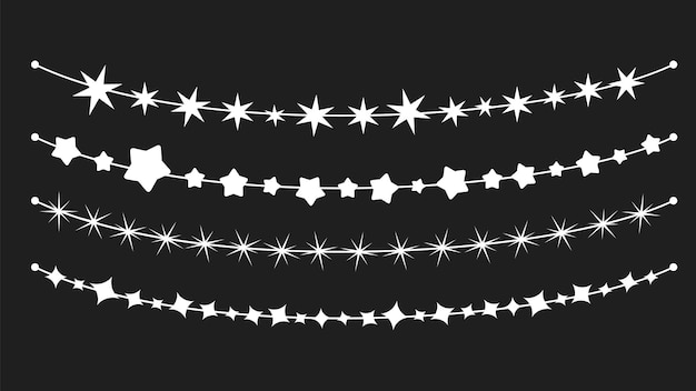 Conjunto de guirnaldas de estrellas Estrella diferente en cuerdas o cuerdas vacaciones festivas elementos vectoriales decorativos Navidad o fiesta de cumpleaños aniversario gráfico simple conjunto de guirnaldas para ilustración de vacaciones