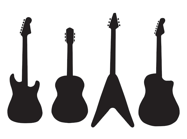 Conjunto de guitarras acústicas y guitarras eléctricas. Ilustración vectorial