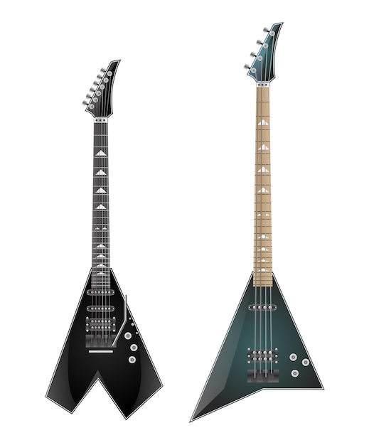 Conjunto de guitarras eléctricas aisladas sobre un fondo blanco Ilustración vectorial
