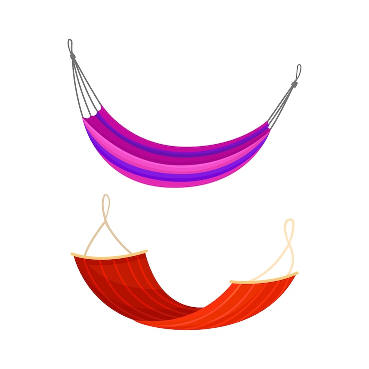 Vector conjunto de hamacas colgantes colgante de cuerda de tela para recreación al aire libre de verano ilustración vectorial