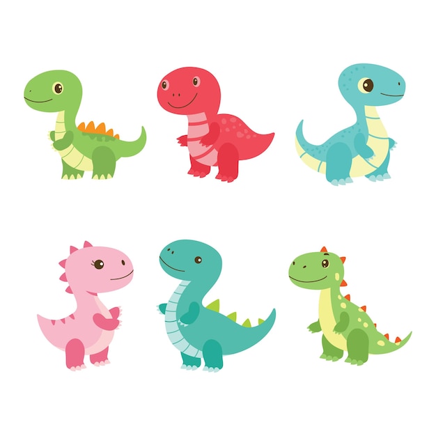 Conjunto de Happy Cute Baby Dino Dinosaur Animales de dibujos animados