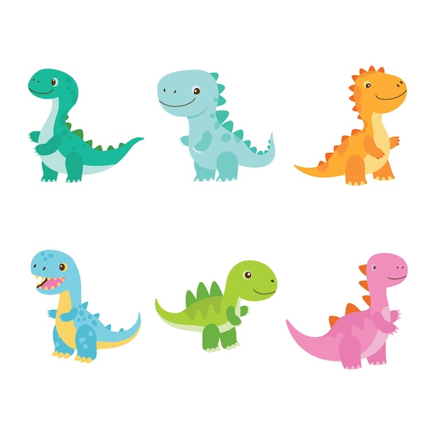 Conjunto de Happy Cute Baby Dino Dinosaur Animales de dibujos animados