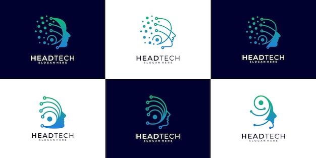 Conjunto de Head Tech Diseño del logotipo Alta innovación Tecnología robótica Inspiración para el diseño del logotipo