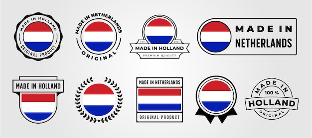 Conjunto de hecho en holanda bandera etiqueta vector logo símbolo ilustración diseño