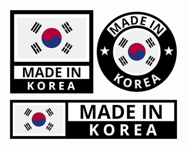 conjunto hecho en korea diseño etiquetas de productos iconos de negocios vector