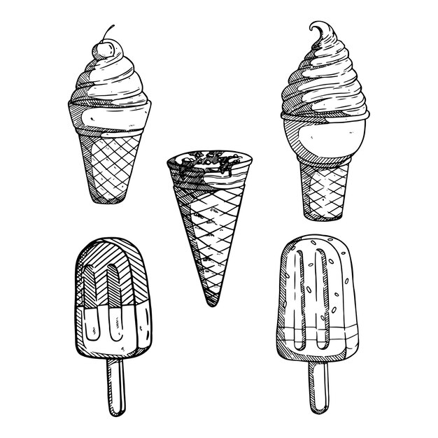 conjunto de helado con estilo dibujado a mano