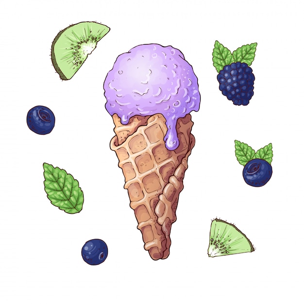 Vector conjunto de helado con frutas