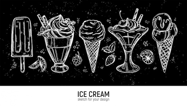 Conjunto de helado realista dibujo a mano