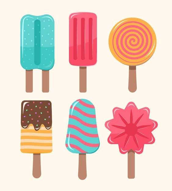 Conjunto de helados coloridos y palomitas para dulces y postres Ilustración conceptual Clip Art