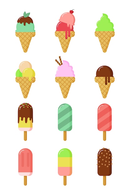 Conjunto de helados con diferentes sabores.