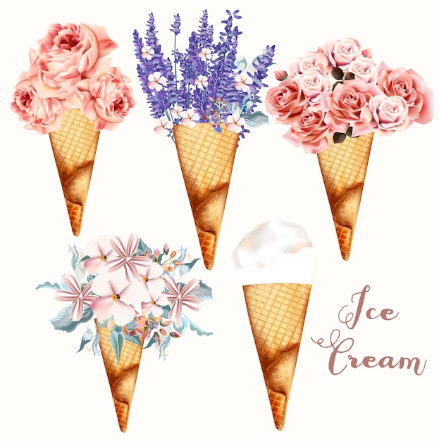 Conjunto de helados de flores vectoriales