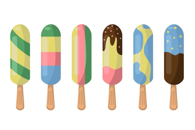 Vector un conjunto de helados multicolores en estilo plano imagen vectorial