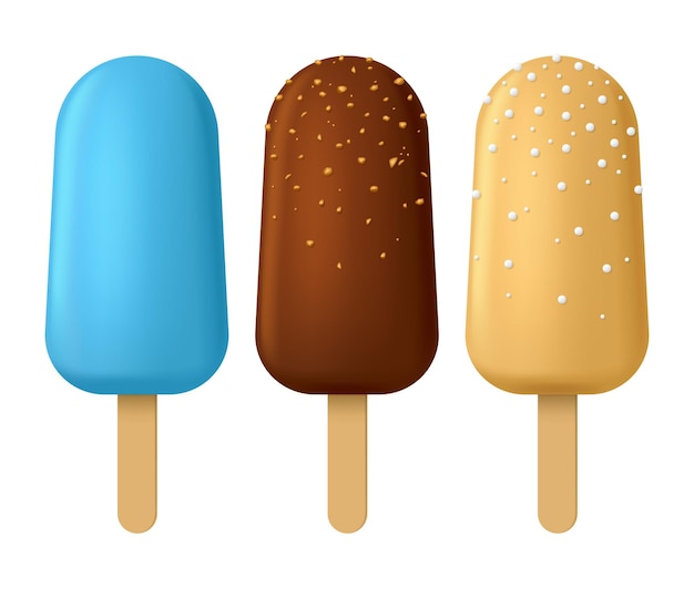 Conjunto de helados de paleta 3d detallados realistas Vector