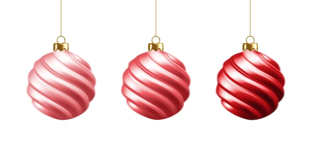 Conjunto de hermosas bolas de Navidad 3d realistas rojas aisladas en blanco Vector de decoración de Navidad