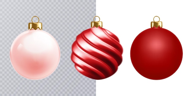 Conjunto de hermosas bolas de Navidad 3d realistas rojas aisladas en blanco Vector de decoración de Navidad