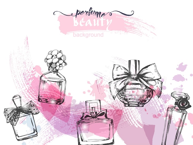 Vector un conjunto de hermosas botellas de perfume perfume de mujer vector acuarela emplate vector