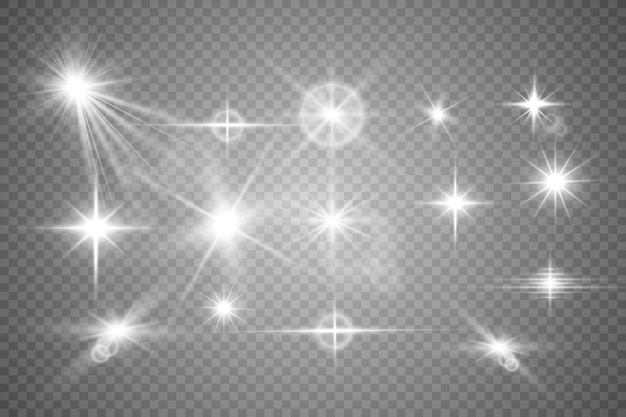 Conjunto de hermosas estrellas brillantes. Efecto de luz Estrella brillante. Hermosa luz para ilustración.