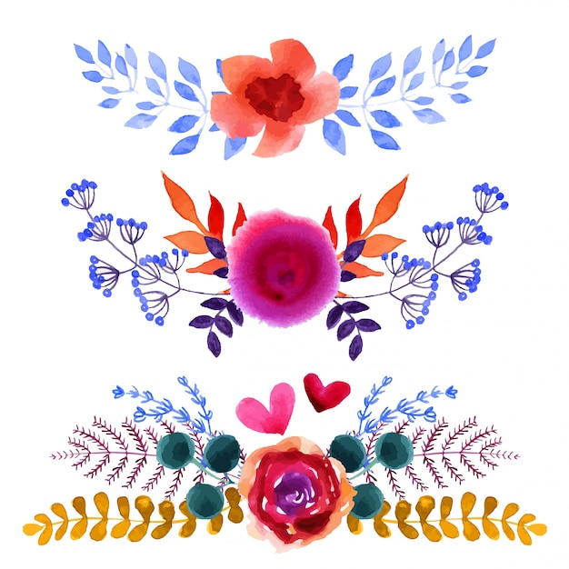 Vector conjunto de hermosas flores de acuarela