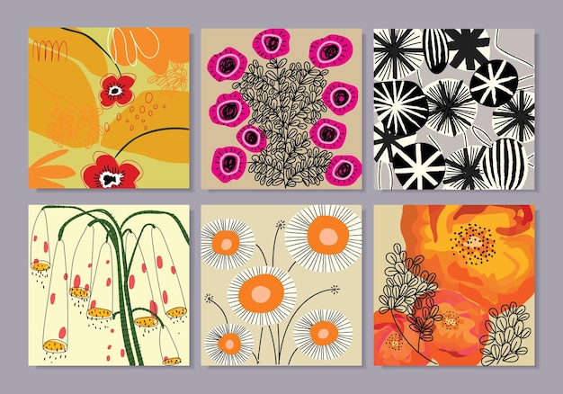 Conjunto de hermosas flores y plantas ilustración vectorial dibujada a mano Colección de arte floral