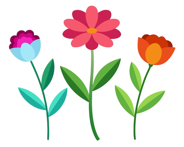 Conjunto de hermosas ilustraciones vectoriales de 3 flores para el diseño floral