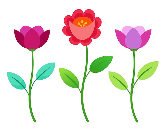 Conjunto de hermosas ilustraciones vectoriales de 3 flores para el diseño floral