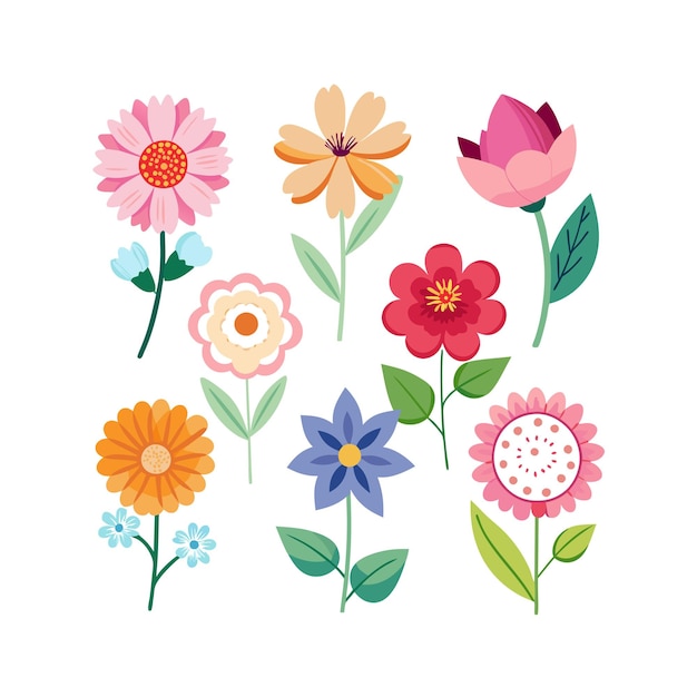 Un conjunto de hermosas ilustraciones vectoriales de estilo plano de flores