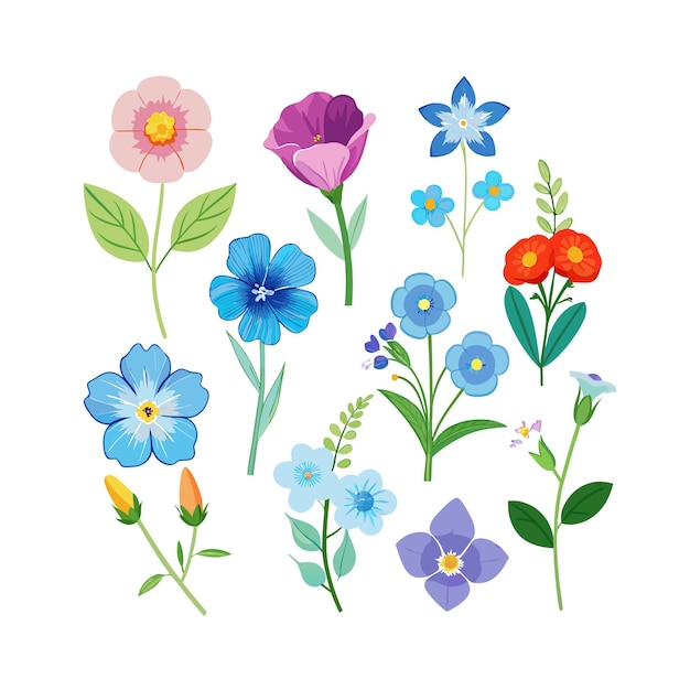 Un conjunto de hermosas ilustraciones vectoriales de estilo plano de flores