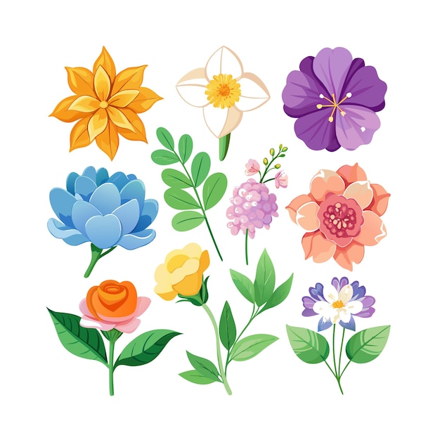Un conjunto de hermosas ilustraciones vectoriales de estilo plano de flores