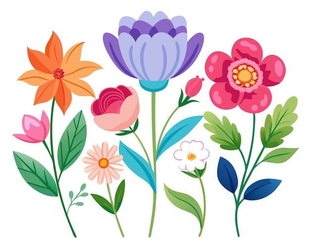 Conjunto de hermosas ilustraciones vectoriales de flores de estilo plano