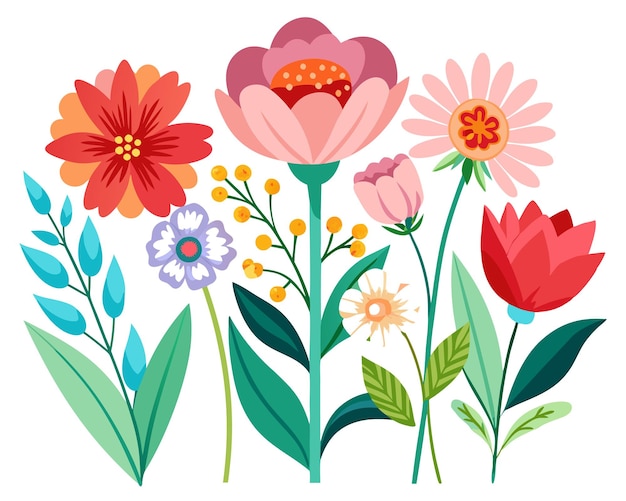 Conjunto de hermosas ilustraciones vectoriales de flores de estilo plano