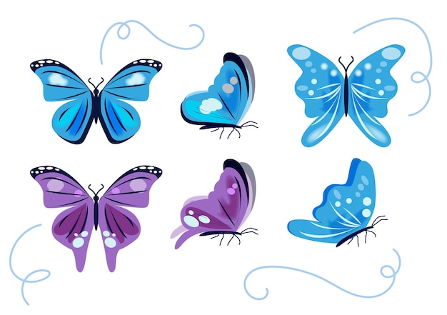 Vector conjunto de hermosas mariposas