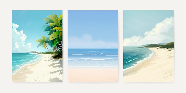 Conjunto de hermosas plantillas de diseño de fondo de la playa de verano