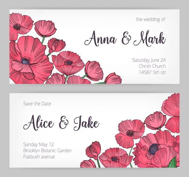 Conjunto de hermosas plantillas para la tarjeta save the date, invitación de boda