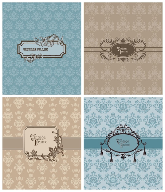 Conjunto de hermosas tarjetas retro para invitación, saludos, boda