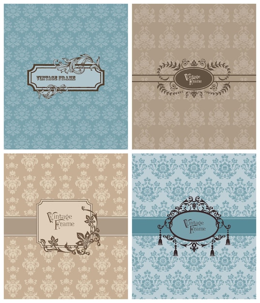 Vector conjunto de hermosas tarjetas retro para invitación, saludos, boda