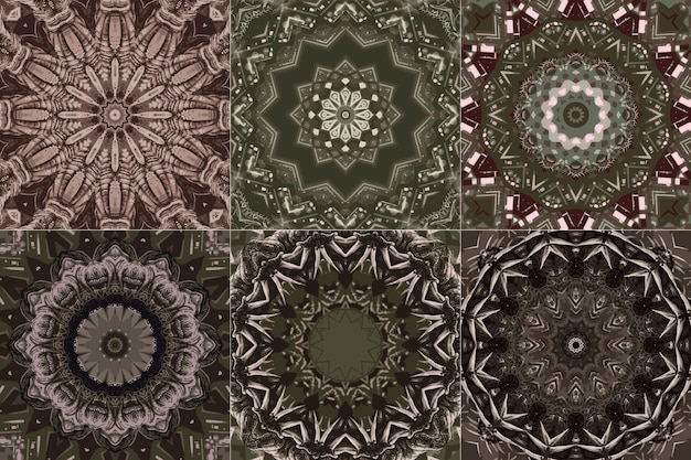 conjunto, de, hermoso, mandala, extracto, fractal, patrón, ilustración