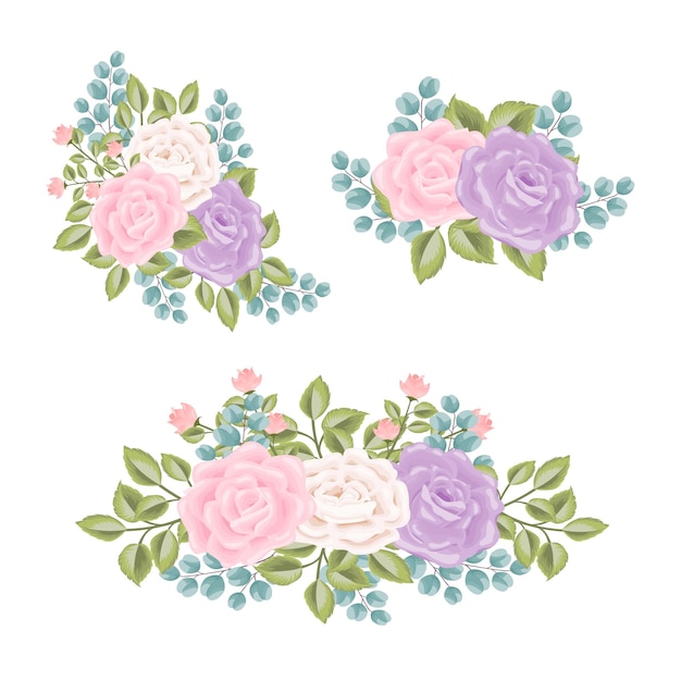 Conjunto, de, hermoso, ramo floral, ornamento, vector, ilustración