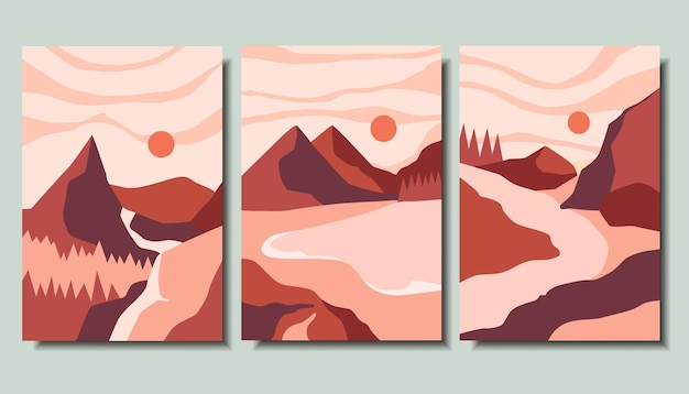 conjunto de hermosos carteles con abstracción de paisajes