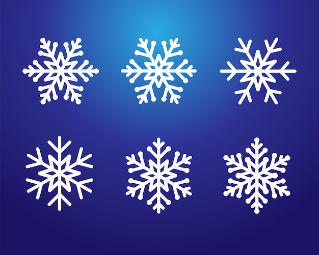 Conjunto de hermosos copos de nieve azules concepto creativo. Saludos de la temporada de invierno. Iconos de feliz Navidad.