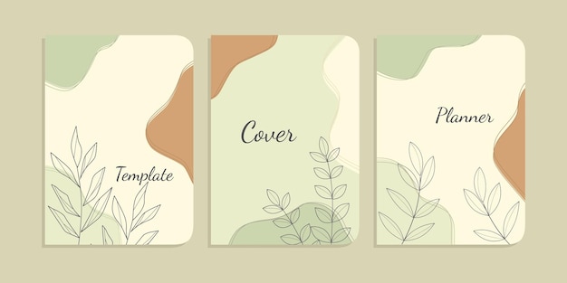 Vector conjunto de hermosos diseños de portadas de libros con decoraciones florales dibujadas a mano resumen botánico estético