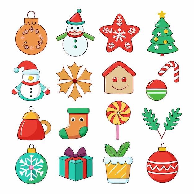 Conjunto de hermosos iconos navideños
