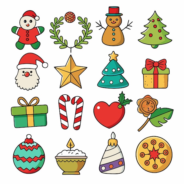 Conjunto de hermosos iconos navideños