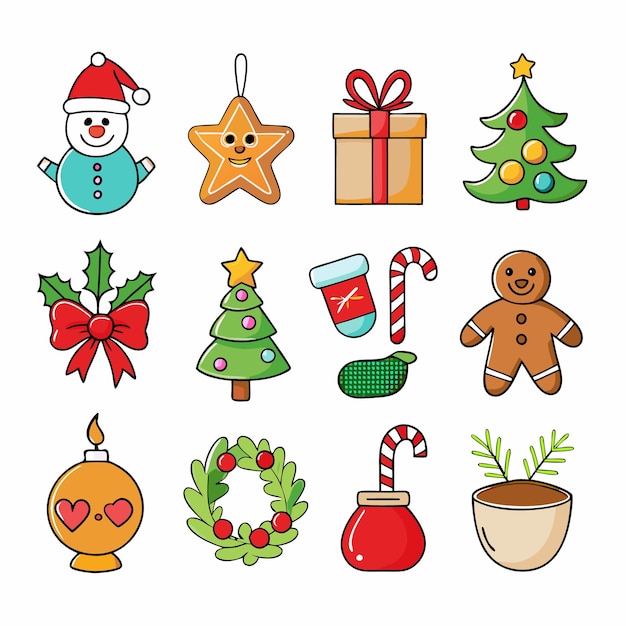 Conjunto de hermosos iconos navideños