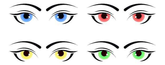 Conjunto de hermosos ojos de mujer azules rojos verdes y amarillos Ilustración vectorial Un conjunto de ojos