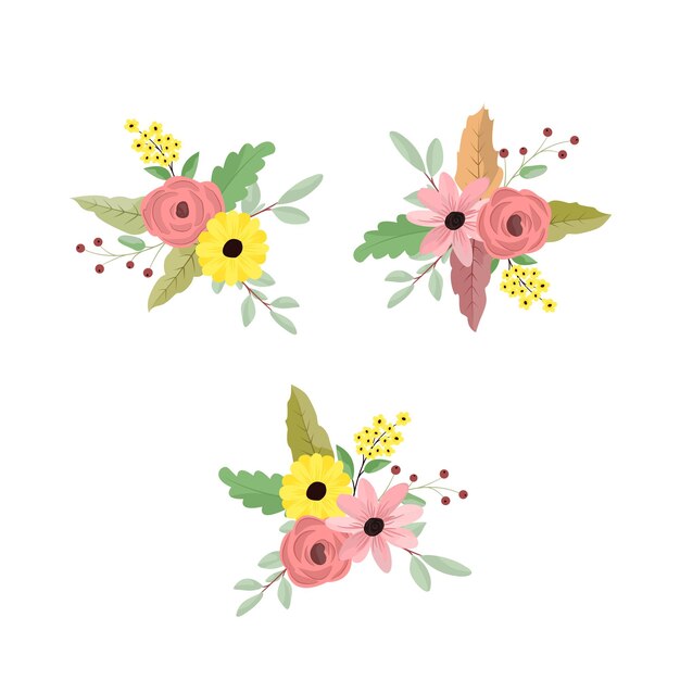 Vector un conjunto de hermosos ramos de flores de colores