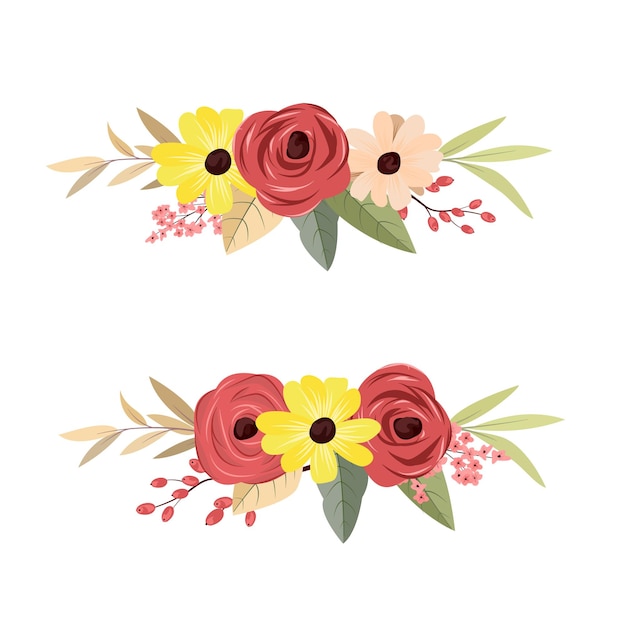 Vector un conjunto de hermosos ramos de flores