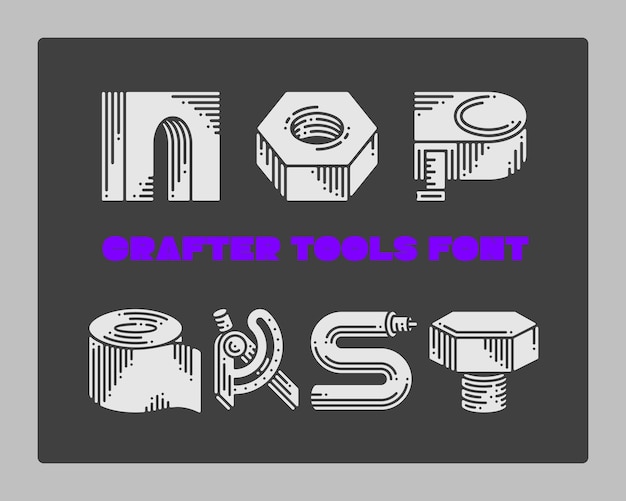 Conjunto de herramientas de artesanía vectorial hechas en forma de letras Símbolo de diseño gráfico fuente alfabética