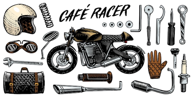 Vector conjunto de herramientas para la cafe racer.