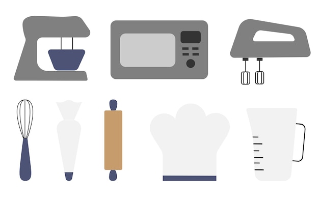 conjunto de herramientas de cocina conjunto colección de objetos de cocina pasteles herramientas para hornear Icono de vector de cocina
