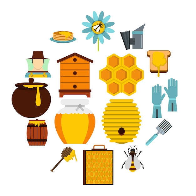 Conjunto de herramientas de colmenar iconos planos